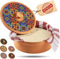 Authentic Terracotta Tortilla Warmer w Decorative Lid, Mexican Terra Cotta Tortillas Holder w Warmer Cloth, Traditional Clay Tortilla Container Heater & Tortillero - Mediterranean Talavera