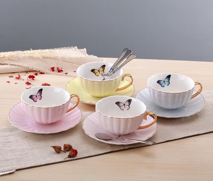 Jusalpha® Elegant Tea Cup and Saucer Set-Coffee Cup Set with Saucer and Spoon FD-TCS03-4COLOR