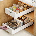 HBL' 2 Pack | 21" Deep Pull Out Cabinet Organizer Adhesive, 10-Inch Wide Sturdy Carbon Steel Roll-Out Drawers, Designed for Frameless Cabinets, Slide-Out Shelves for Pantry.
