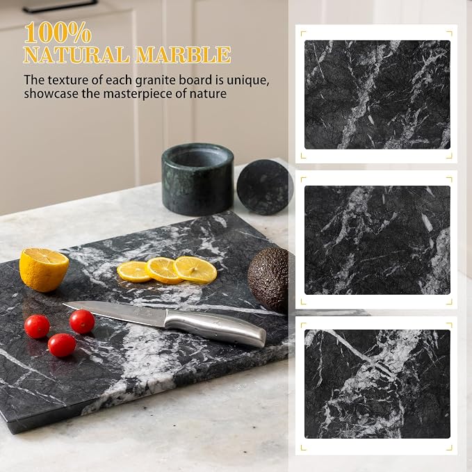 Koville Marble Cutting Board for Kitchen, 16x12 Inches Large Marble Slab Cheese Board, Rectangular Serving Board for Baking Charcuterie Pastry, Natural Stone Board for Countertop (Grigio Carnico)