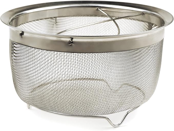 RSVP International Mesh Colander Strainer Basket with Folding Handles, 3 Quarts | For Pasta, Frying, & Salads | Dishwasher Safe | Use in Pressure Cookers | Steaming, Draining & Rinsing (Pack of 4)