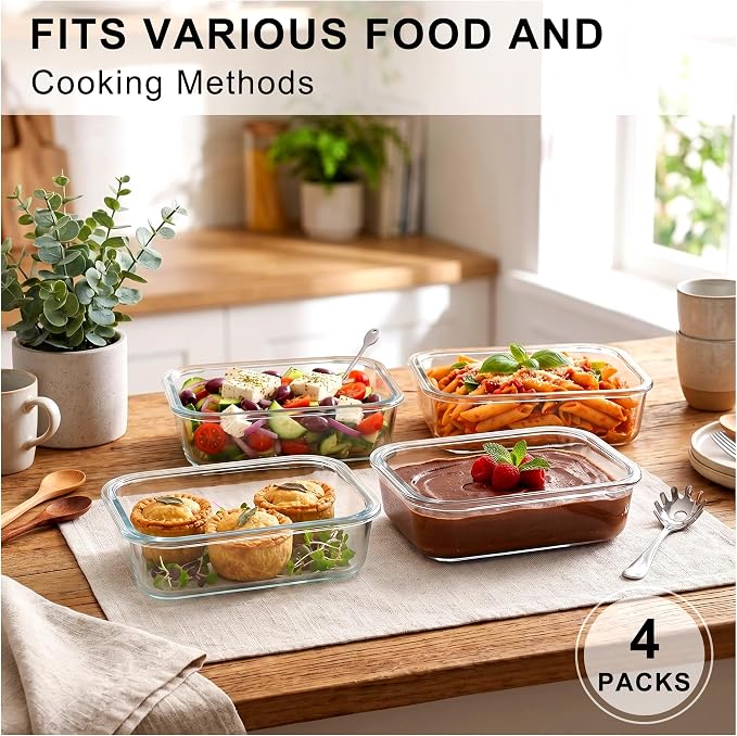 4 Pack 52oz Large Glass Food Storage Containers With Lids - Meal Prep Containers With Airtight Lid For Baking, Storing,Freezer, Dishwasher, Microwave And Oven Safe, Bpa Free（Teal）