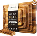 5 Pack Teak Wood Cutting Board Set with Holder Non Slip Over Sink Wooden Chopping Board for Fresh Meat Vegetable Thick Haus Perfect for Charcuterie Juice Groove Bread Boards for Kitchen