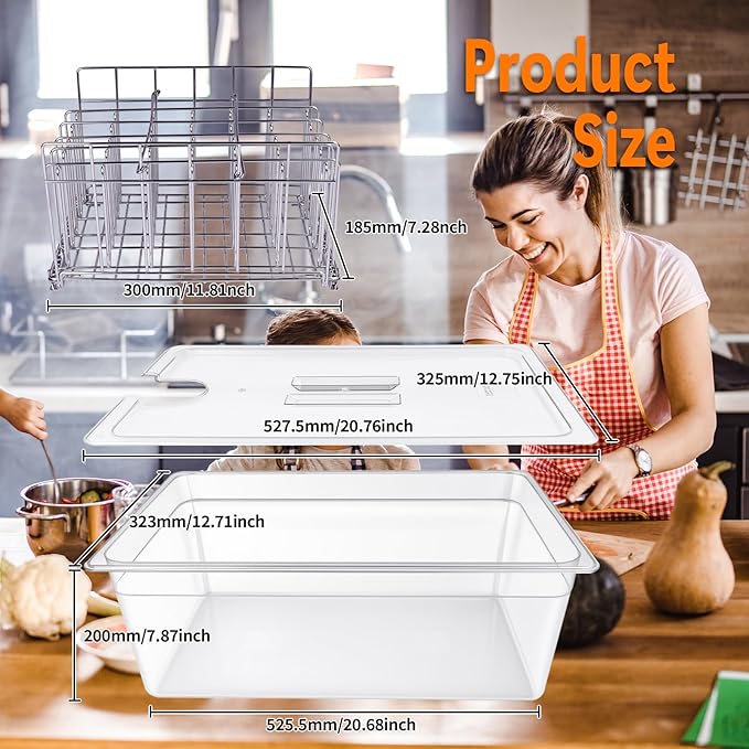 26 Quart Sous Vide Containers with Lid & Rack Compatible with Wancle Anova Nano AN500-US00 Pro 3.0 Mini Joule,most Instant Pot Sous Vide Cooker,BPA Free (Container with lid and rack, 26 QT)