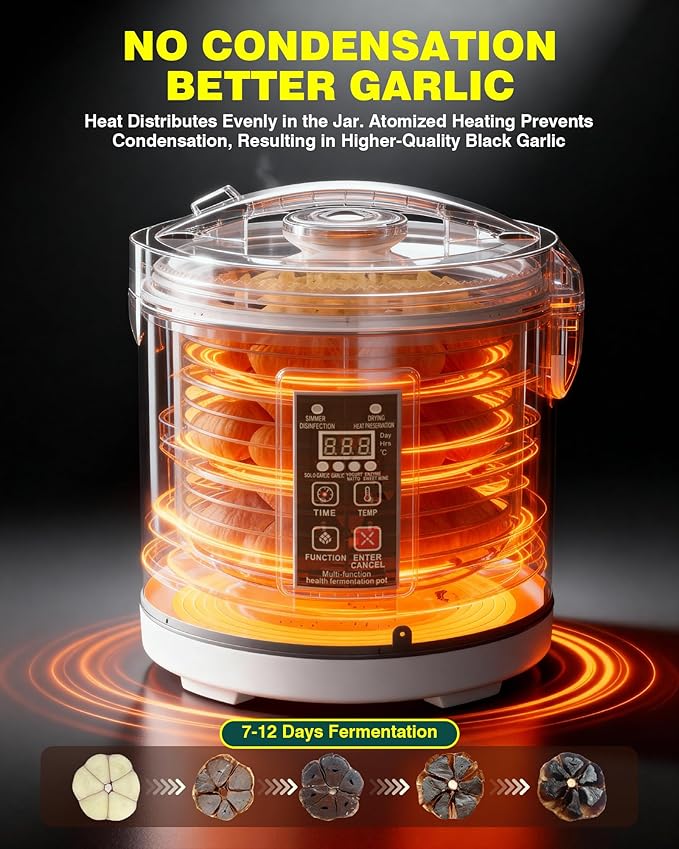 WantJoin Black Garlic Fermenter 7.5L - Full Automatic Black Garlic Maker, Intelligent Control, 360°Even Dry Heating, Makes 4-6 LBS Black Garlic Fermenter Machine, For Multi Clove&Whole Clove Garlic