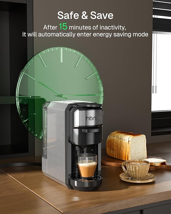 HBN 3-in-1 for Nespresso Capsule & K-Cup Pods & Ground Coffee Multi Coffee Maker Single Serve, 19Bar Programmable One-Touch Brewing Espresso Machine, 20oz Removable Water Tank, 1450W Fast Heat