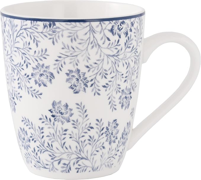 Lorren Home Trends Floral Rose Coffee Mug Set of 4, 12 Oz, Microwave and Dishwasher Safe, Bone China (LIGHT BLUE)