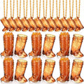 Sieral 12 Pcs Cowboy Boot Shot Glasses on Beaded Necklace Plastic Reusable Cowgirl Shot Boot Glasses Necklace Party Cups for Cowboy Cowgirl Bachelorette Carnival Western Birthday (Transparent Brown)