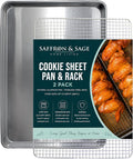 Commercial Quality Cookie Sheet and Rack - Aluminum Half Sheet Baking Pan and Stainless Steel Cooling Rack Set 13x18 Rust & Warp Resistant, Heavy Duty