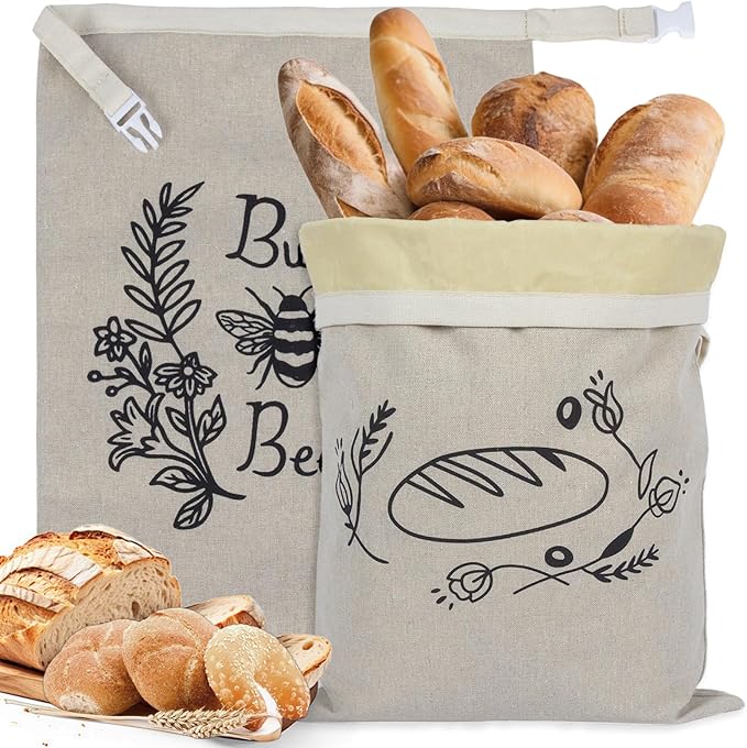 Reusable Beeswax Bread Bags for Homemade Bread & Sourdough, 2-Pack XL Airtight Food Storage Bags, Organic Cotton Linen Covers - Freezer-Friendly Freshness Preservation Keeps Fresh Longer