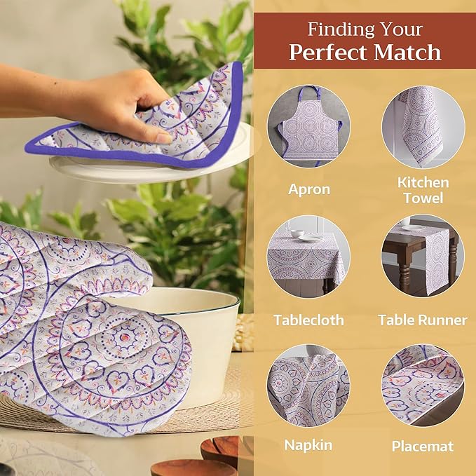 Maison d'Hermine Oven Gloves 100% Cotton Oven Mitt 7" x 13" with Loop Heat Resistant BBQ Cooking Gloves Baking Grilling Gifts for Mothers Day Spring/Summer (Pack of 1, Mandala)