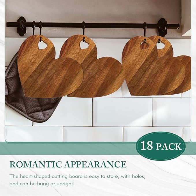 Patelai 18 Set Bridal Baby Shower Favor Heart Cheese Board with Knife, Wood Mini Charcuterie Board Thank You Gift Box for Guest Bridal Baby Shower Prize Wedding Valentines Birthday (Acacia Color)