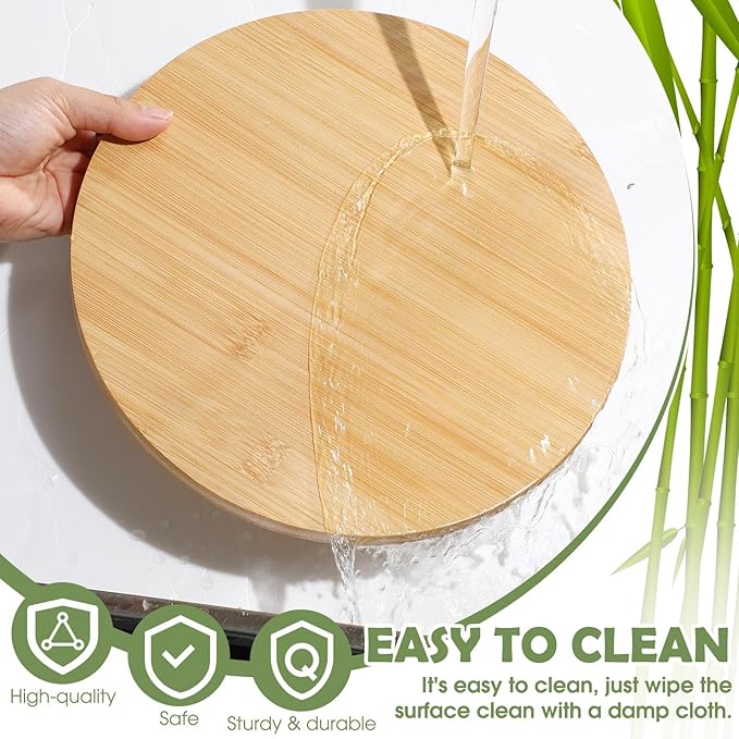Tanlade 4 Pcs Bamboo Wooden Lazy Susan Organizer Lazy Susan Turntable for Cabinet Non Skid Kitchen Tray Revolving Condiment Spice Rack for Counter Wedding Table Organization Storage Supplies(10 Inch)