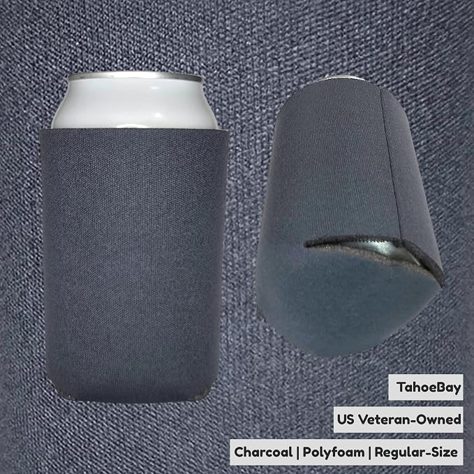 TahoeBay Bulk Blank Beer Can Cooler Sleeves (50-Pack) Sublimation Blanks for Vinyl Plain Soft Foam Can Sleeves Coolers for Soda Cans & Bottles Black, White, Assorted Solid Color (Charcoal)