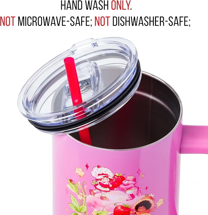 Silver Buffalo Care Bears and Strawberry Shortcake Ombre Double Walled Stainless Steel Tumbler with Handle, Fits in Standard Cup Holder, 40 Ounces