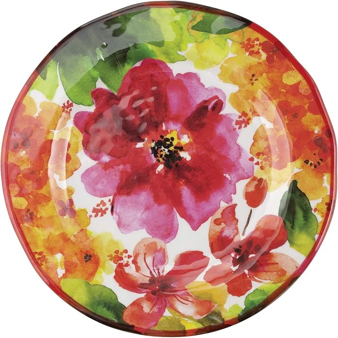 UPware 12 Piece Pink Floral Melamine Dinnerware Sets, Outdoor Dishes Set, Plates and Bowls Sets, Service for 4, Multicolor