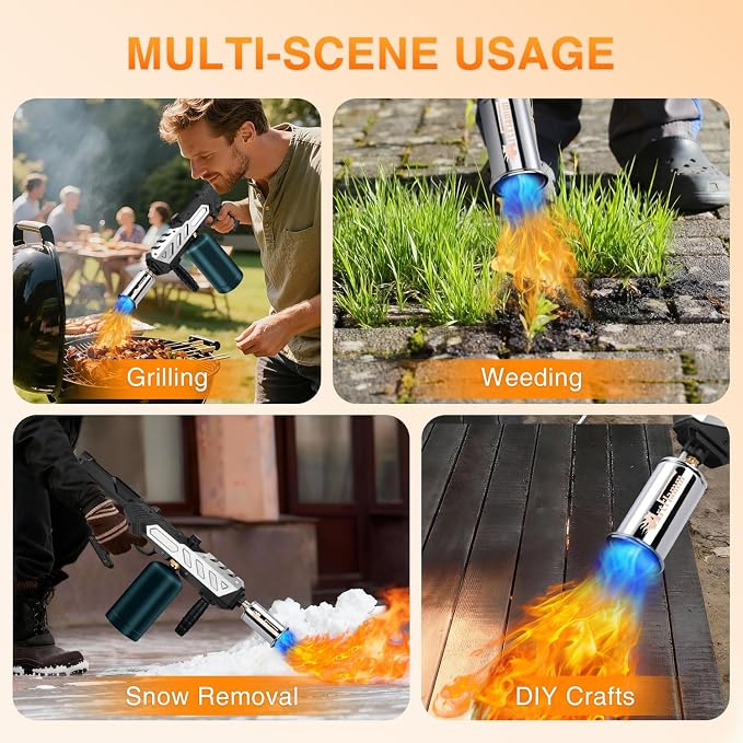 ARTFLAMM Powerful Propane Torch Gun, Kitchen Grill Torch with Detachable Design, Adjustable Flamethrower Torch Burner for Searing Steak, BBQ, Welding, Camping Charcoal Lighter(Tank Not Included)