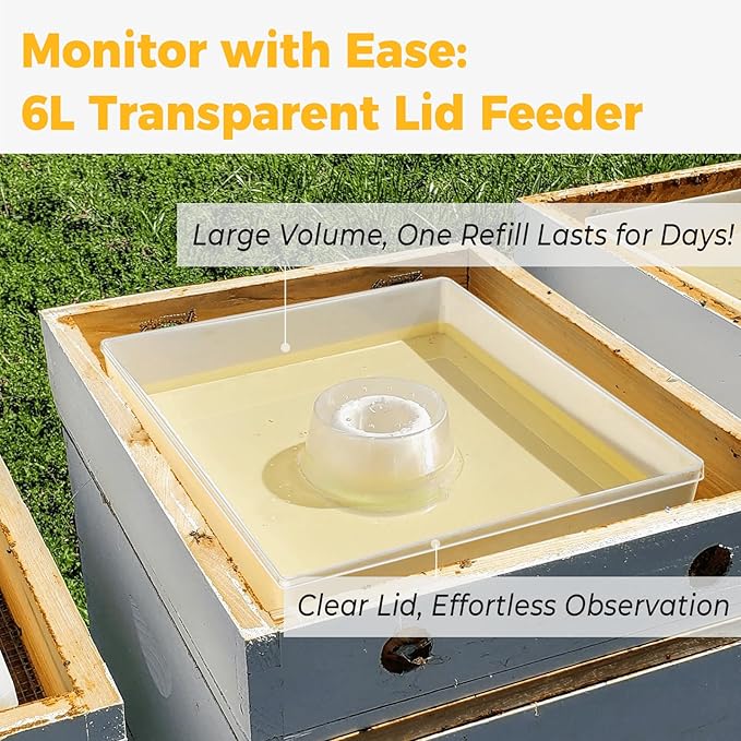 KAGZ Hive Top Bee Feeder with Clear Cover for 10 Frame Beehive, 1.5 Gallons (6L), Anti-Drowning Sponge Rings, Beekeeping Supplies