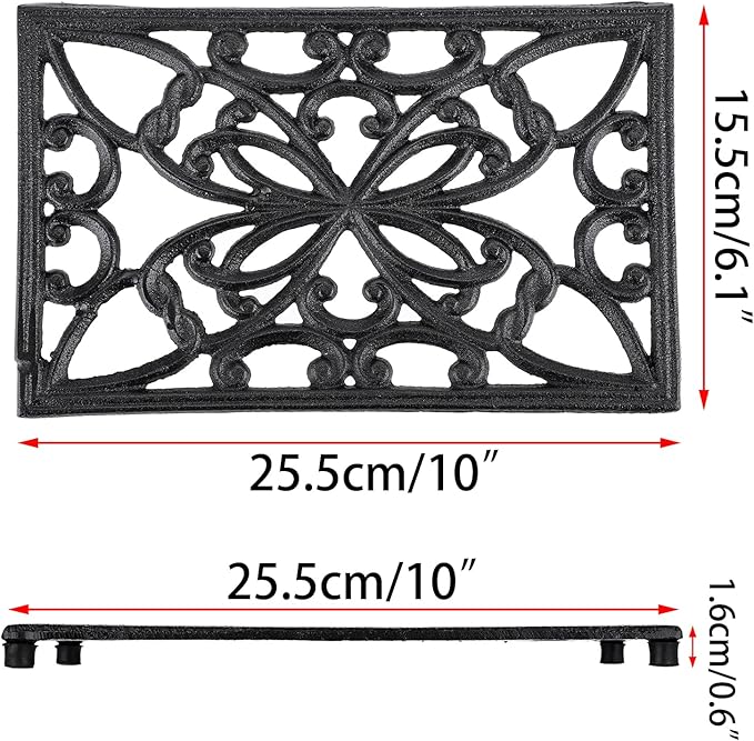 Sumnacon 2Pcs Rectangle 10 x 6.1 Inch Cast Iron Trivet - Rustic Heat Resistant Metal Trivet for Hot Dish Pot Pan Teapot, Vintage Sturdy Hot Plate Pad for Kitchen Dining Countertop Table