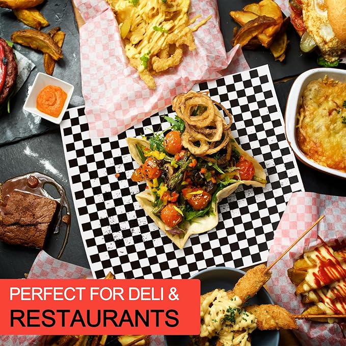 960 Pieces Deli Wax Paper Sheets 12 x 12 inches Checkered Sandwich Wrapping Paper Food Basket Liners for Food Serving, Party, Festival and Outdoors, Black
