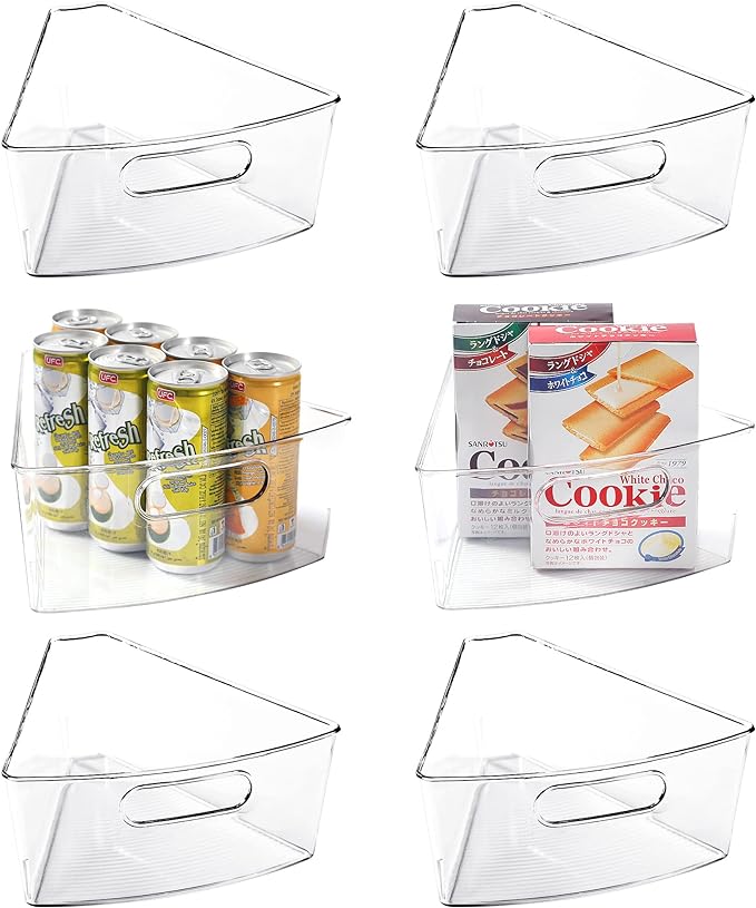 Leeden Lazy Susan Organizer for 28" Diameter Corner Lazy Susan, Plastic Kitchen Cabinet Storage Bins with Handle, 6 Packs, 1/8 Wedge - Food Safe, BPA Free