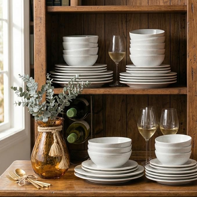 AmorArc Ceramic Dinnerware Sets, Handmade Stoneware Reactive Glaze Plates and Bowls Set, Scratch Resistant | Dishwasher & Microwave Safe, Service for 4 (12pc)