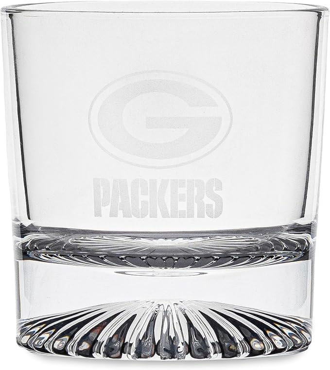 The Memory Company Officially Licensed NFL Wood Boxed Drinkware Set, with 2 Rocks Glasses and Cooling Cubes, Green Bay Packers