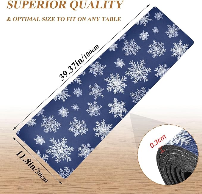 2 in 1 Table Runner Trivet for Hot Pots and Pans Heat Resistant Non Slip Waterproof 39 x 12 Inch Decorative Table Protector for Kitchen Countertop Navy Blue Snowflakes