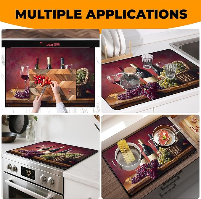 Heat-Resistant Glass Stove Top Cover with Anti-Slip Rubber Coating – 28.5x20.5 Inch Electric Stove Protector, Scratch-Resistant, Expands Counter Space, Stylish Kitchen Decor