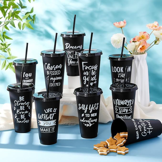 Uiifan 30 Pcs Inspirational Cups Bulk Appreciation Gifts for Employee Coworker Staff Team Thank You Gifts, Office Prizes for Adults Work Party Favors, Associates, Giveaways (Black)