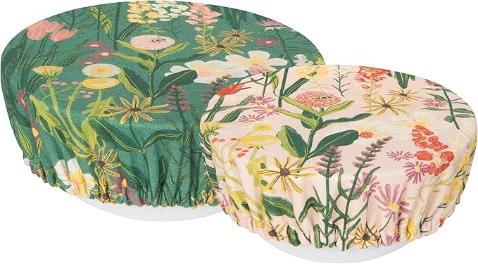 Now Designs Bees & Blooms Save It Reusable Cotton Bowl Covers 7.5 and 9.25 inch, Set of 2