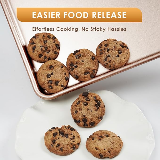 Baking Sheet Pan Set of 3, Nonstick Commercial Cookie Sheets for Baking | Commercial Half/Quarter/Jelly Roll Pans Replacement Toaster Oven Tray, Heavy Duty & Easy Clean