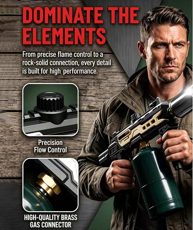 Powerful Propane Torch Gun, Fathers Day Gift for Dad Men, Culinary Blow Kitchen Cooking Torch for Steak Searing, Campfire Charcoal Starter for Blackstone Griddle Accessories (Tank Not included)
