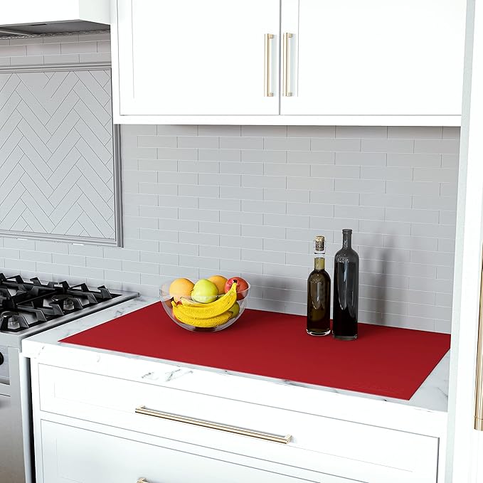 GASARÉ, Extra Large, Thick, Silicone Mat for Kitchen Counter, Heat Resistant Mat, Countertop Protector, Non-Slip, Easy to Clean, Cuttable, 40 x 23.5 Inches, Red