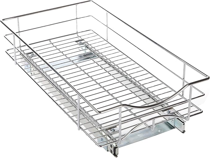 Home Zone Living Pull Out Kitchen Cabinet Organizer with Slide Out Drawer for Space Saving Storage, 11” W x 21” L