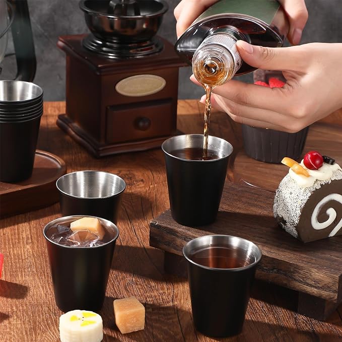 Lallisa 2 oz Stainless Steel Shot Glasses Metal Cups Small Unbreakable Shot Glass for Espresso Whiskey Bar Home Restaurant Camping Barware Gift (Black,200 Pcs)