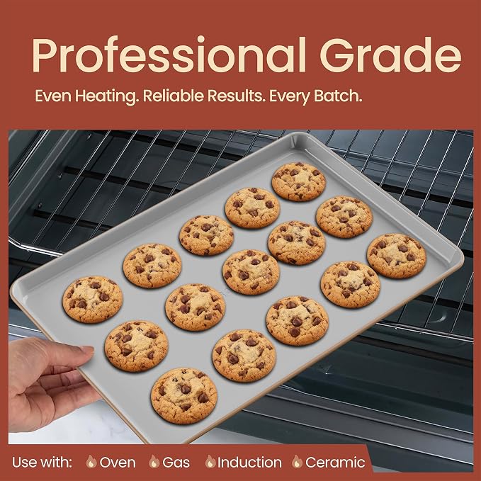 Bakken 8-Piece Stackable Bakeware Set – Ceramic Non-Stick, Oven-Safe Baking Sheets & Pans, PTFE/PFOA/PFOS-Free, Ergonomic Handles, Includes Cooling Rack – Healthy, Non-Toxic Baking Essentials, Gold