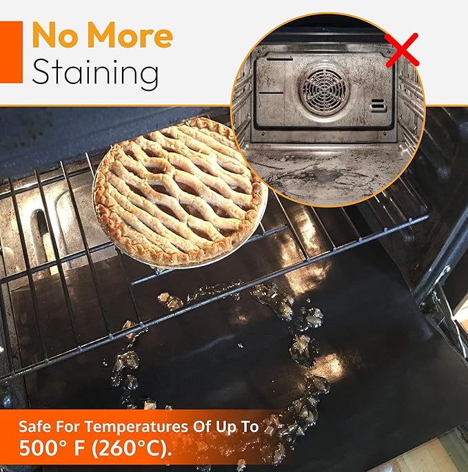 3 Pack Oven Liners for Bottom of Oven, 17"x25" Large Heavy Duty Non-Stick Teflon Mat, Resistant 500°F, BPA & PFOA Free, Reusable for Electric Gas Toaster Microwave Ovens & Grills, Spill Guard