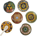 Henten Home Ceramic Spoon Rest for Stove Top, Bohemia Porcelain Spoon Holder Set of 6, Colorful Appetizer Plates for Sushi, Snack, Dishwasher & Microwave Safe