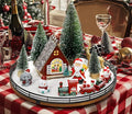 AMH 12 PCS Christmas Table Decorations Set with Oak Rotating Base – Xmas Town Village Centerpiece with Santa, Train, House, Trees & Figurines, Tabletop Decorations for Holiday Dining & Coffee Tables