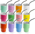Joyclub 3 oz Mini Tumbler Shot Glass with Straw and Lid 12 Pack Colored Stainless Steel Sublimation Shot Tumblers Mini Cup for Wedding Party Whiskey Favors