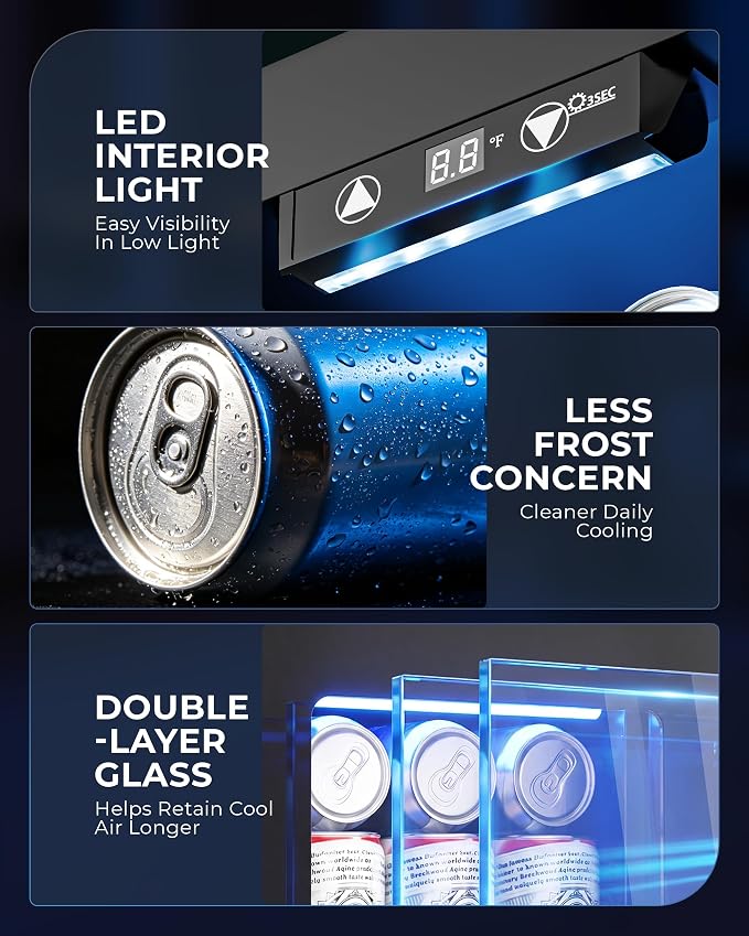 Manastin 18L Beverage Refrigerator Cooler, 24-Can Mini Fridge with Glass Door & LED Light, 40–61°F Digital Temperature Control, Freestanding Drink Fridge for Soda, Beer, Bedroom, Office & Home Bar