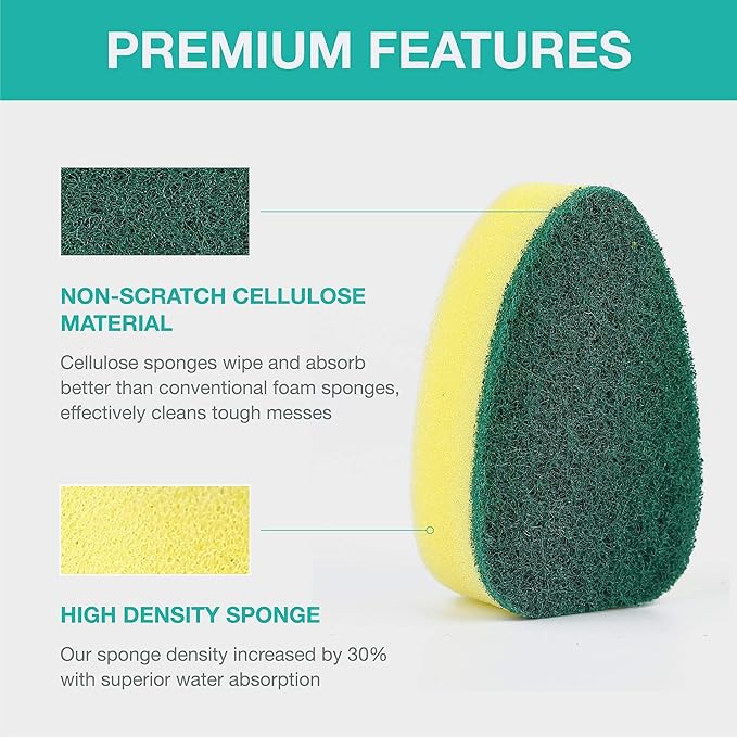 HELIME Heavy Duty Dishwand Sponge Refills, 2in1 Dish Wand Replacement Heads with Silicone Scraper, Non Scratch Dishwashing Brushs Scrubbers Soap Dispenser, Dishwand Refills Handle