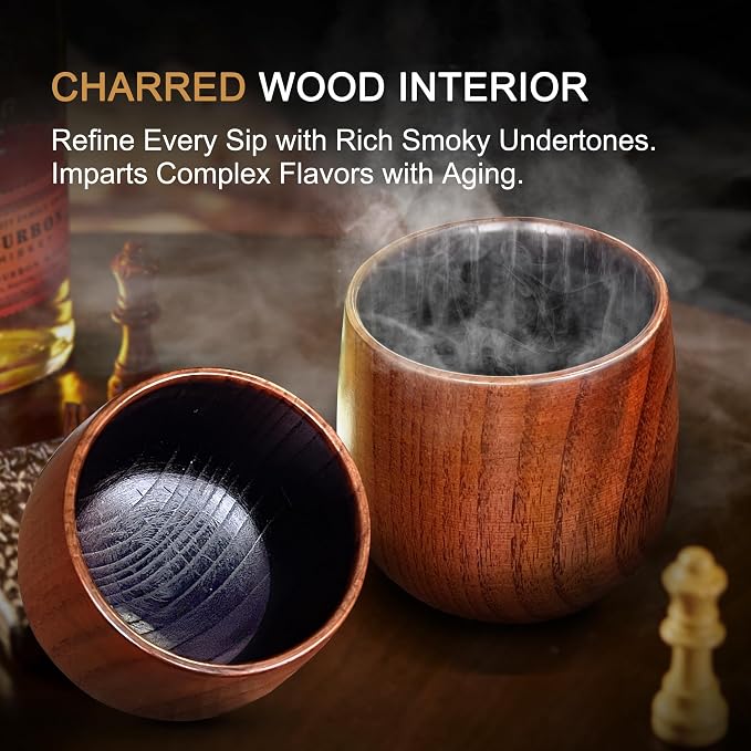 Charred Wooden Bourbon Drinking Glass, Bourbon Gifts for Men - 10 oz Charred Wooden Old Fashioned Glass Whiskey Tumbler | Birthday Whiskey Gifts for Men, Dad or Brother | Original Bourbon Tumbler