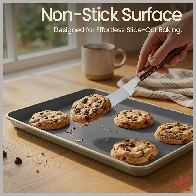 Bakken 8-Piece Ceramic Coated Bakeware Sets, Nonstick Aluminized Steel Pans with Muffin, Loaf, Cake, Roasting Pan, & Cooling Rack, Oven Safe Up To 500°F, Dishwasher Safe, BPA, PTFE & PFAS Free, Cream