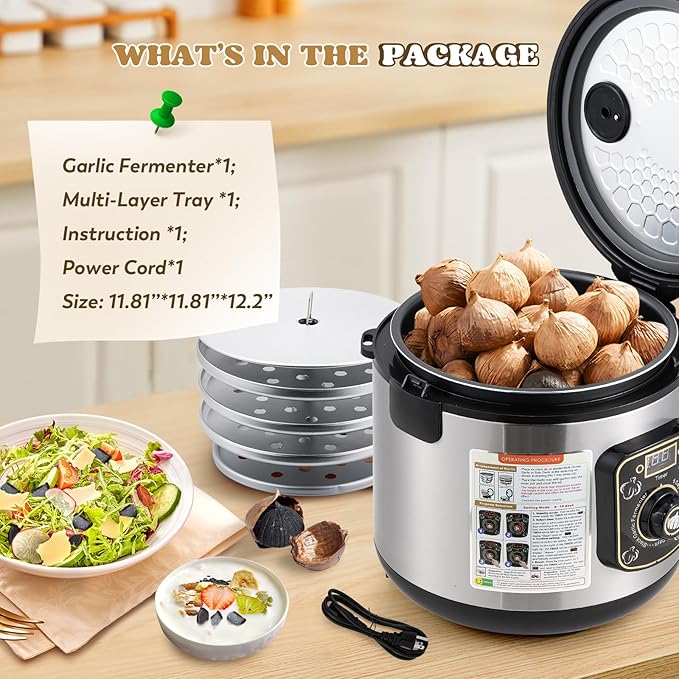 Moongiantgo 8L Black Garlic Fermenter Garlic Fermenting Machine, Easy One-Button Operation Automatic Intelligent Large Capacity Black Garlic Maker with Precise Time Control for 6-16 Days, 110V (8L)