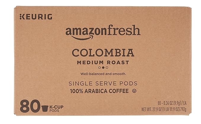 AmazonFresh 80 Ct. K-Cups, Colombia Medium Roast, Keurig K-Cup Brewer Compatible