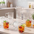 12 Pack Glass Coffee Mugs with Handles, 12 Ounces Glass Breakfast Mugs Bulk, Clear Tea Cups for Hot/cold Drinks, Glassware Set for Americano, Latte, Cappuccino (Classic)