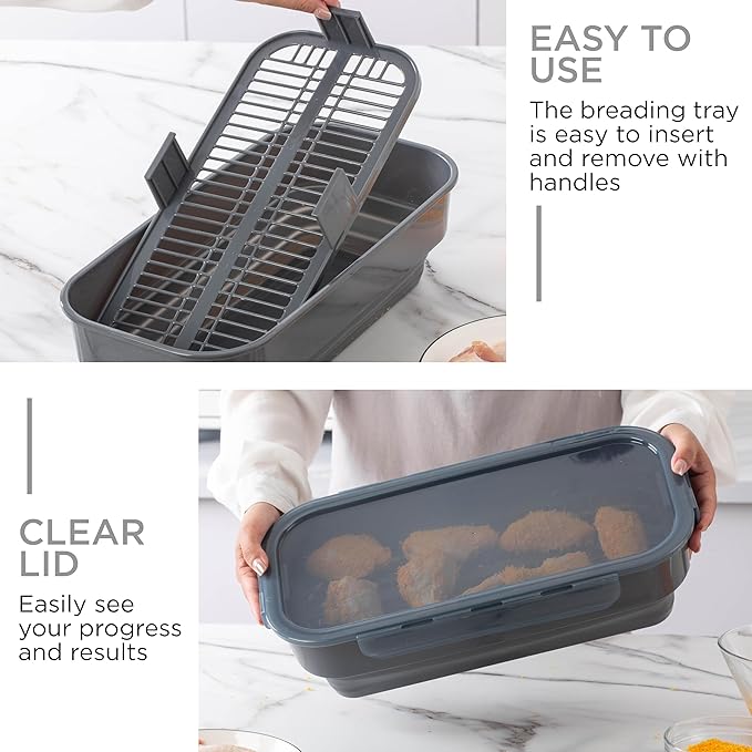 COOK WITH COLOR Collapsible Batter Bowl - Mess Free Breading Shaker Container - Great for Fried Fish, Fried Chicken, Onion Rings, Wings & More, Gray