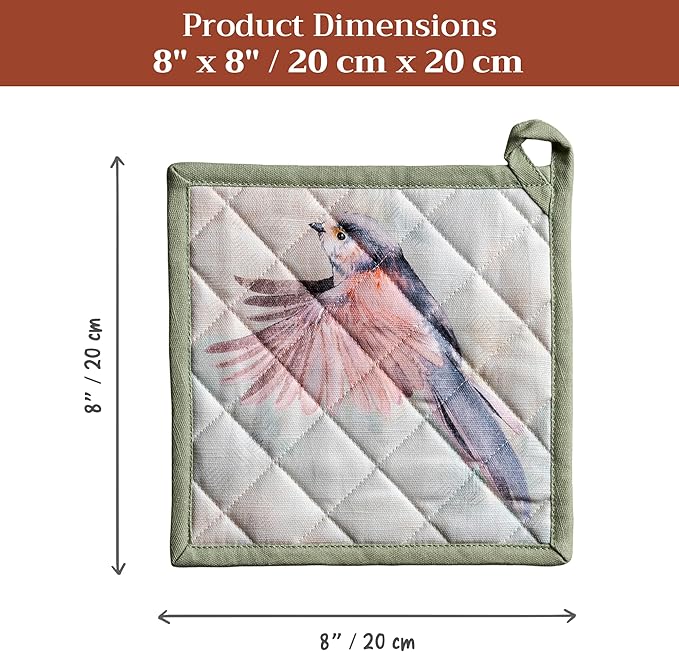 Maison d' Hermine Pot Holders 100% Cotton Heat Resistant Potholders 8" x 8" Hot Pads with Loop BBQ Cooking Baking Gifts for Mothers Day Handling Hot Pans Spring/Summer (Pack of 1, Flying Birds)